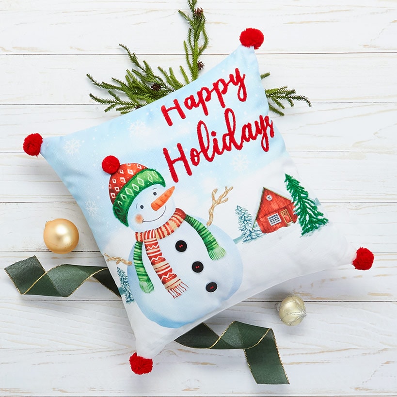 Happy Holidays Embroidered Accent Pillow