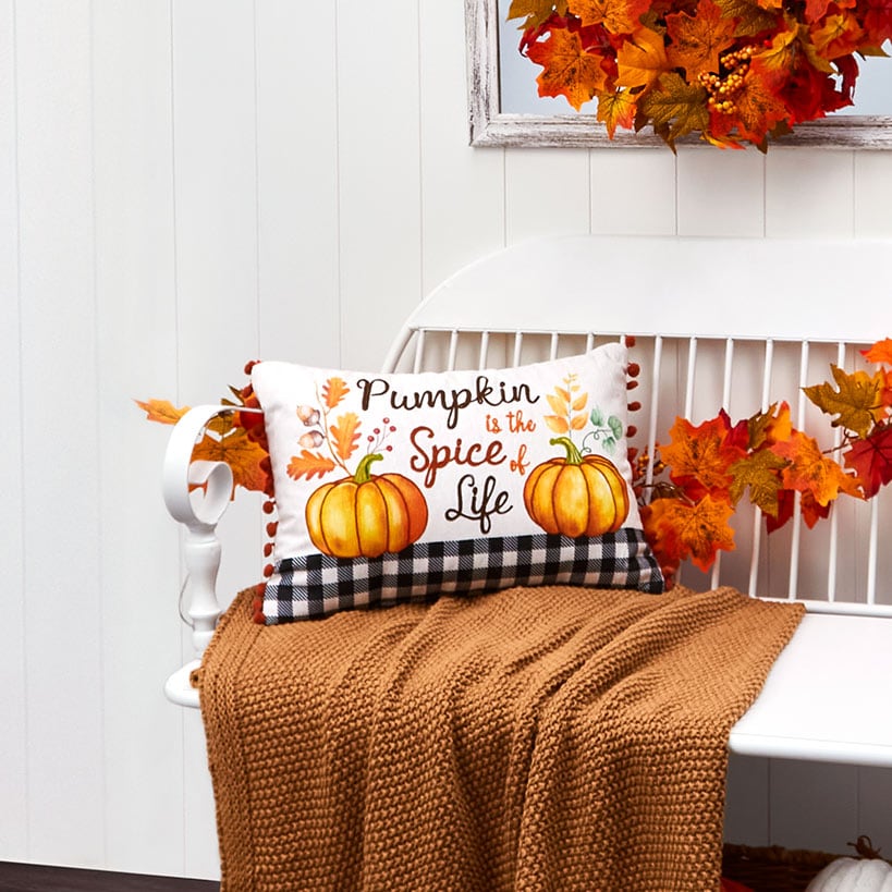 Fall Harvest Embroidered Accent Pillow