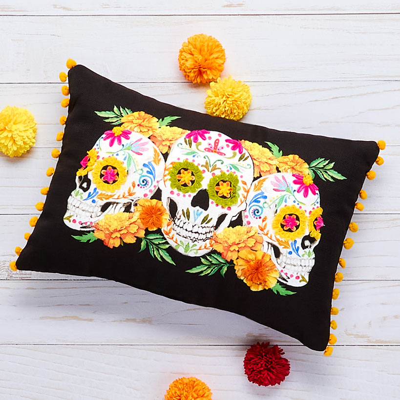 El Dia de Los Muertos Embroidered Decorative Pillow