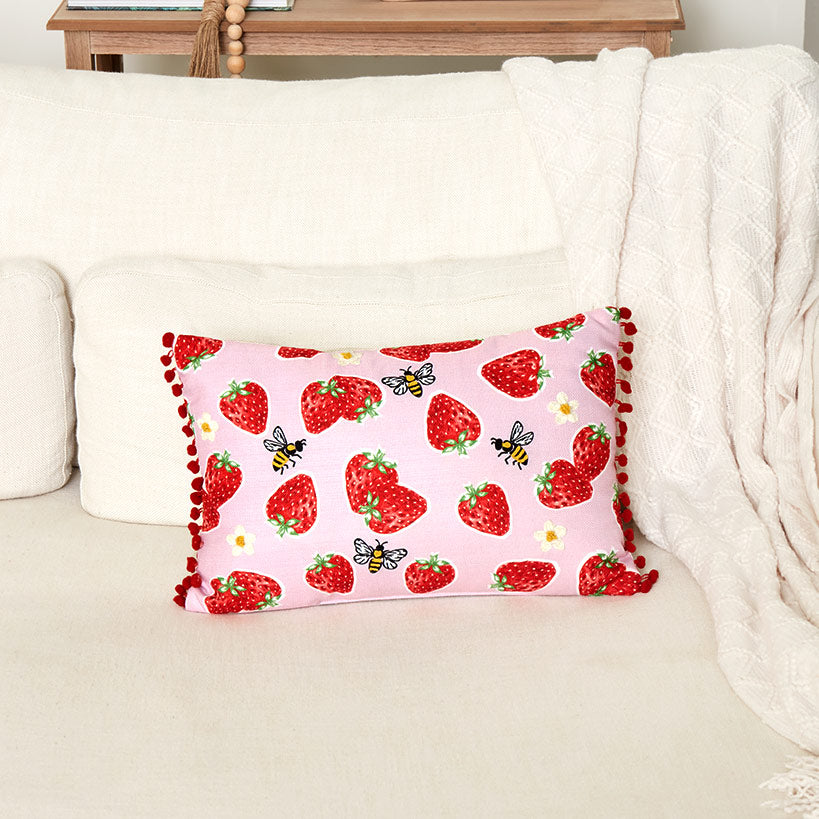 Strawberry Garden Embroidered Decorative Pillow