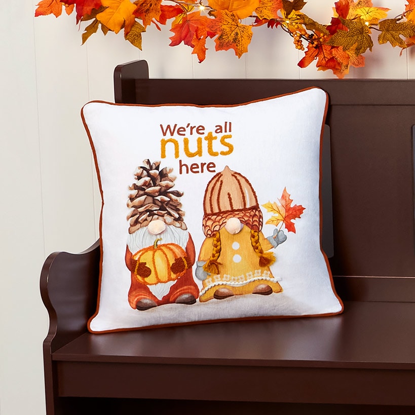 Thankful Gnomes Embroidered Accent Pillows