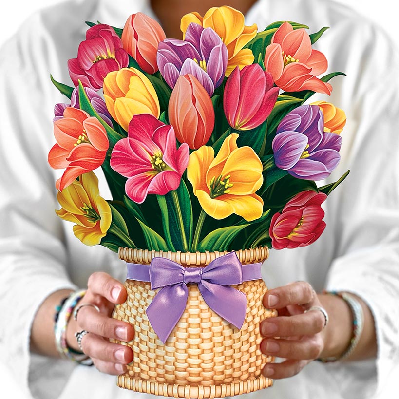 Festive Tulips Pop-Up Flower Bouquet Card