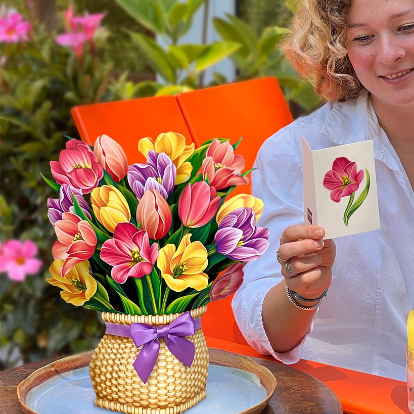 Festive Tulips Pop-Up Flower Bouquet Card