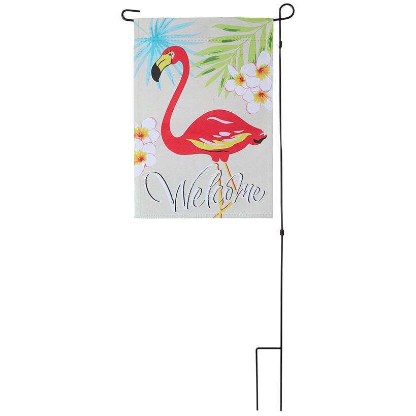 Outdoor Welcome Flamingo Garden Flag with Flag Pole