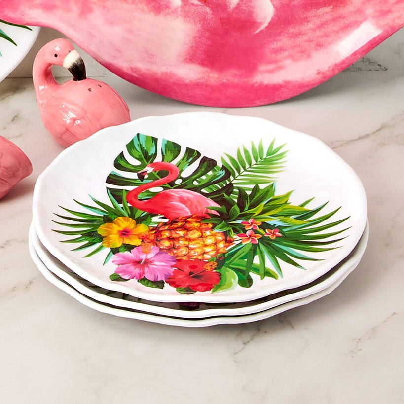 Flamingo in Paradise Tableware - Set of 4 Melamine Dessert Plates