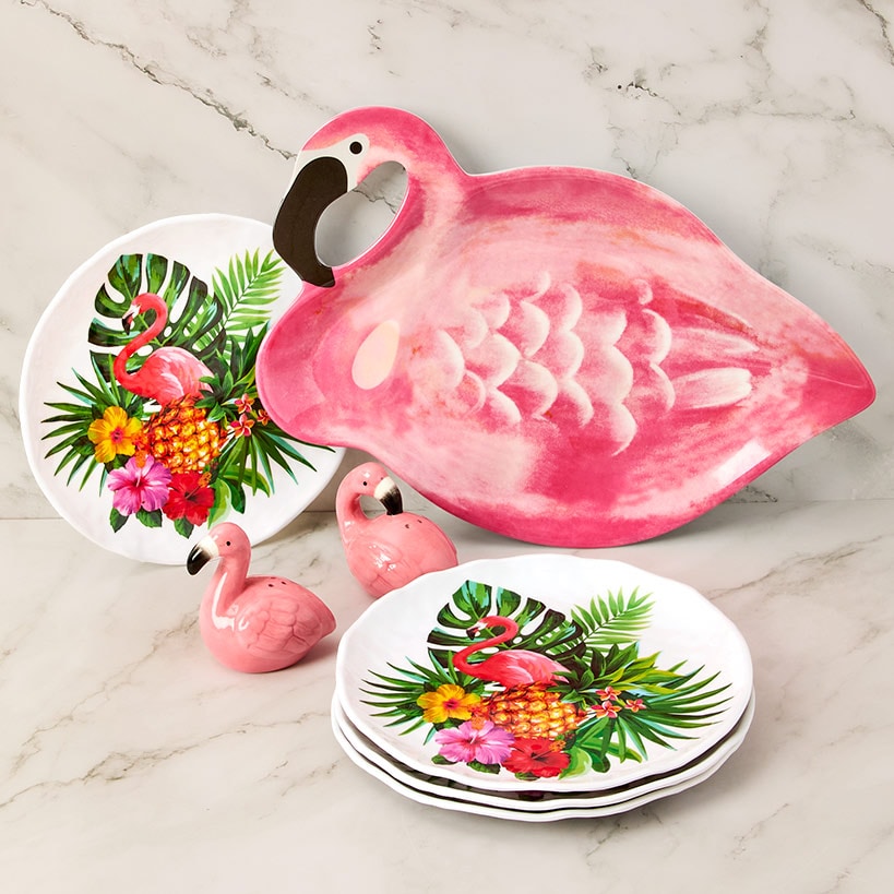 Flamingo in Paradise Tableware - Set of 4 Melamine Dessert Plates