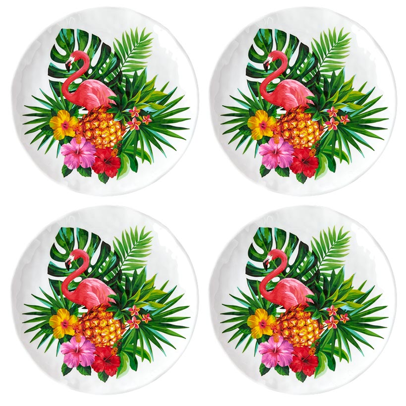 Flamingo in Paradise Tableware - Set of 4 Melamine Dessert Plates