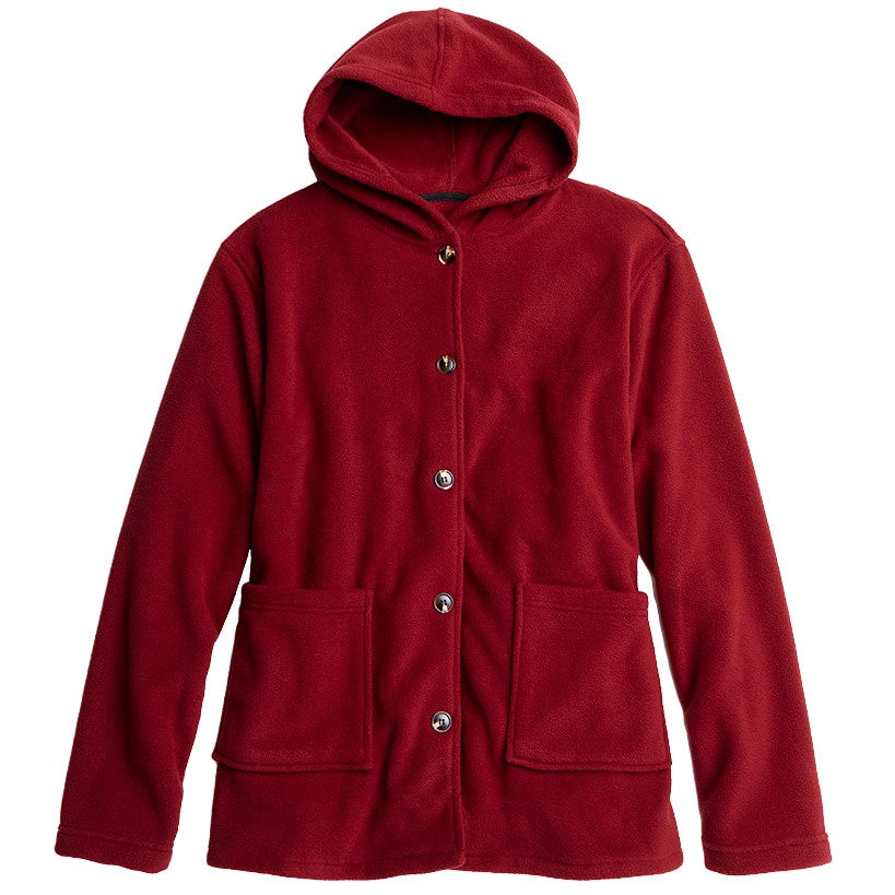 Women's Button-Up Fleece Jacket with Hood