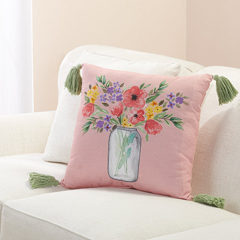 Springtime Floral Bouquet Accent Pillow