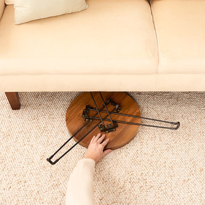Round Wooden Side Table with Metal Foldable Legs - 15"D