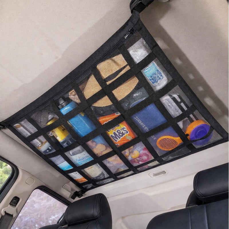 Car Ceiling Cargo Mesh Net With 2 Separate Pockets 1 Zippered
