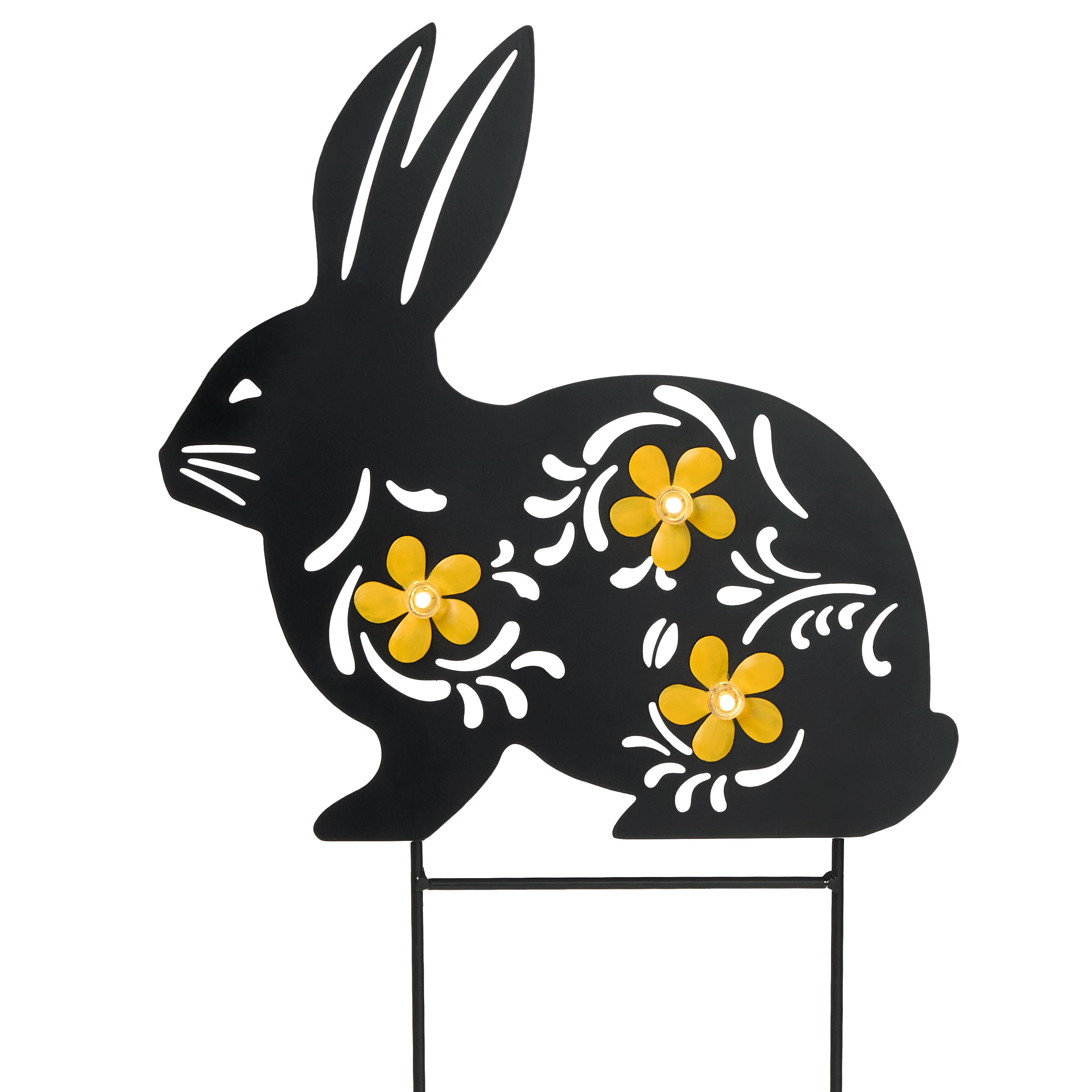 Solar Spring Silhouette Garden Stake With Flowers - Bunny or Butterfly