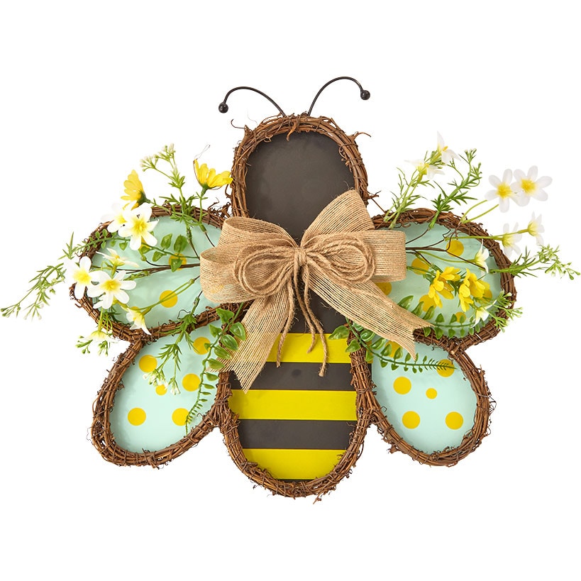 Handcrafted Rattan Bee or Ladybug Wall Decor with Vibrant Yellow Flowers