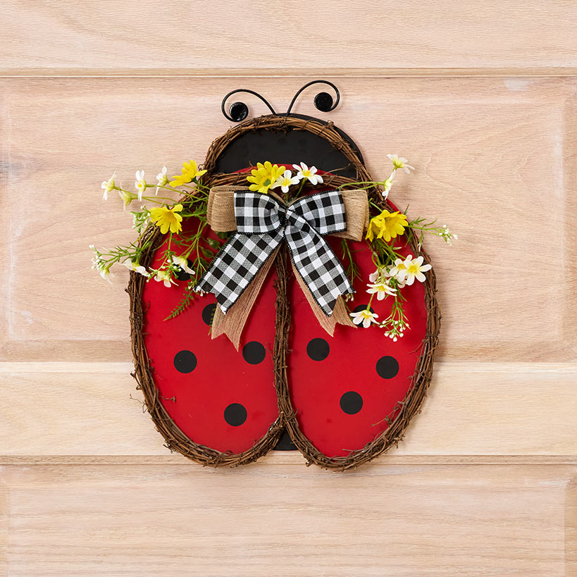 Handcrafted Rattan Bee or Ladybug Wall Decor with Vibrant Yellow Flowers