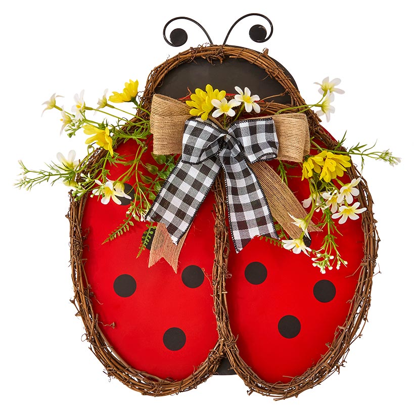 Handcrafted Rattan Bee or Ladybug Wall Decor with Vibrant Yellow Flowers