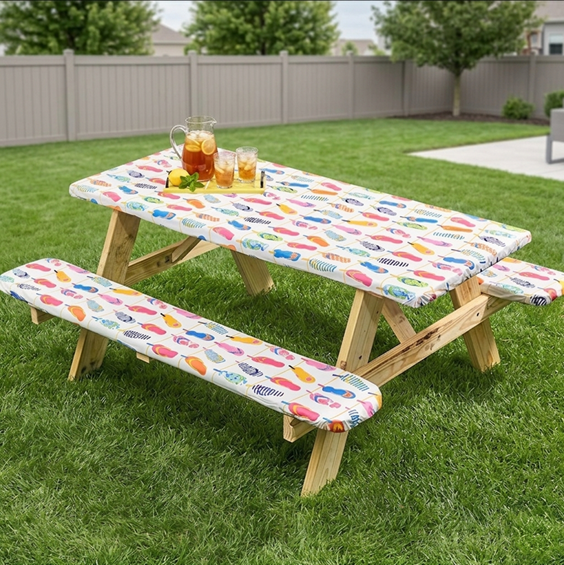 Flip Flops 3-Pc. Vinyl Easy Fit Picnic Tablecloth