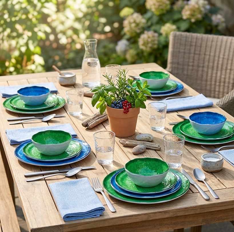 Rustic Melamine Vibrant Dinnerware Set Service for 4