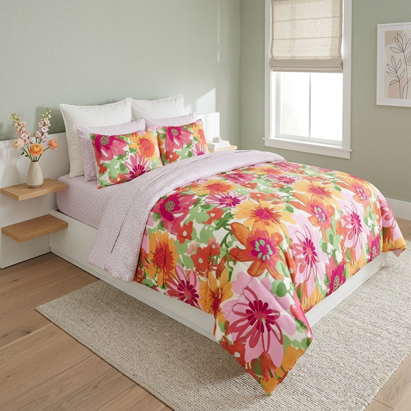 Summer Floral Reversible Complete Comforter Set