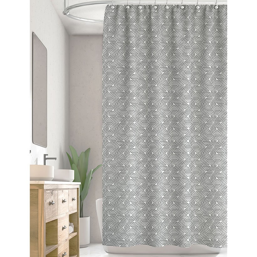 Homewear Geometric Cotton Duck Shower Curtain with Buttonhole Top