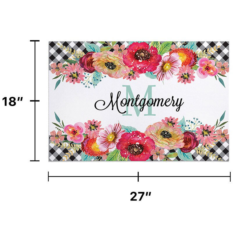 Personalized Gingham Check Floral Doormat
