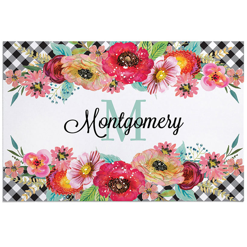 Personalized Gingham Check Floral Doormat