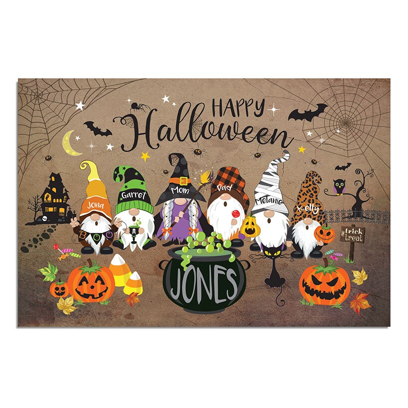Personalized Halloween Spooky Gnome Family Doormat