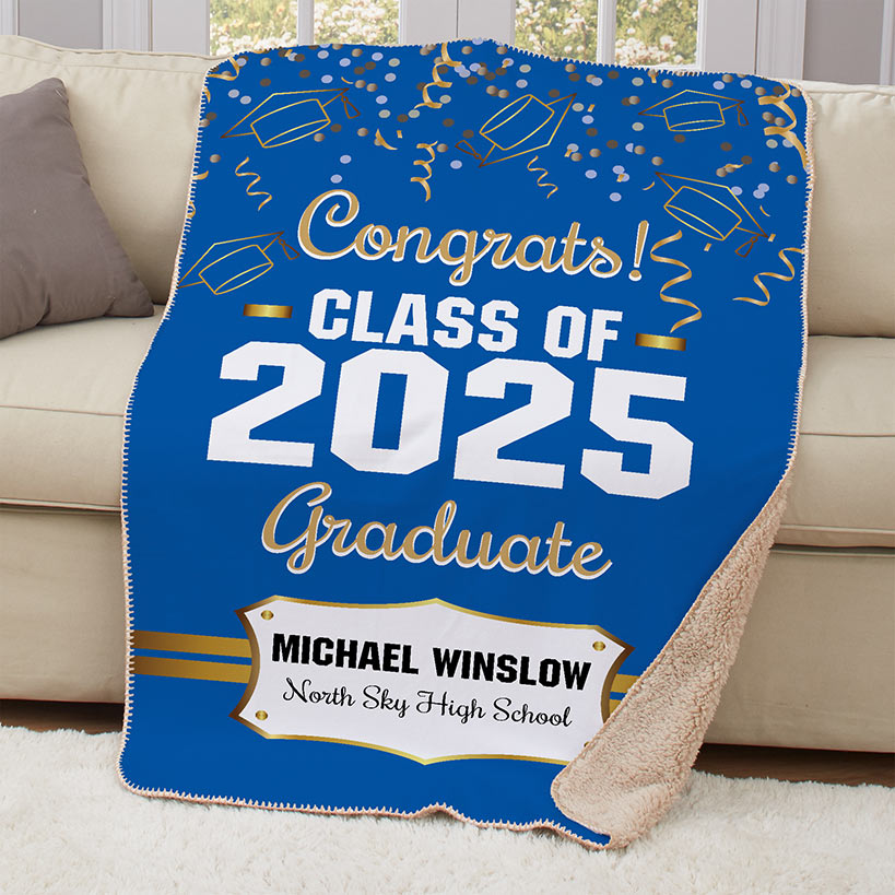 Personalized Gold Confetti Graduation Throw Blanket