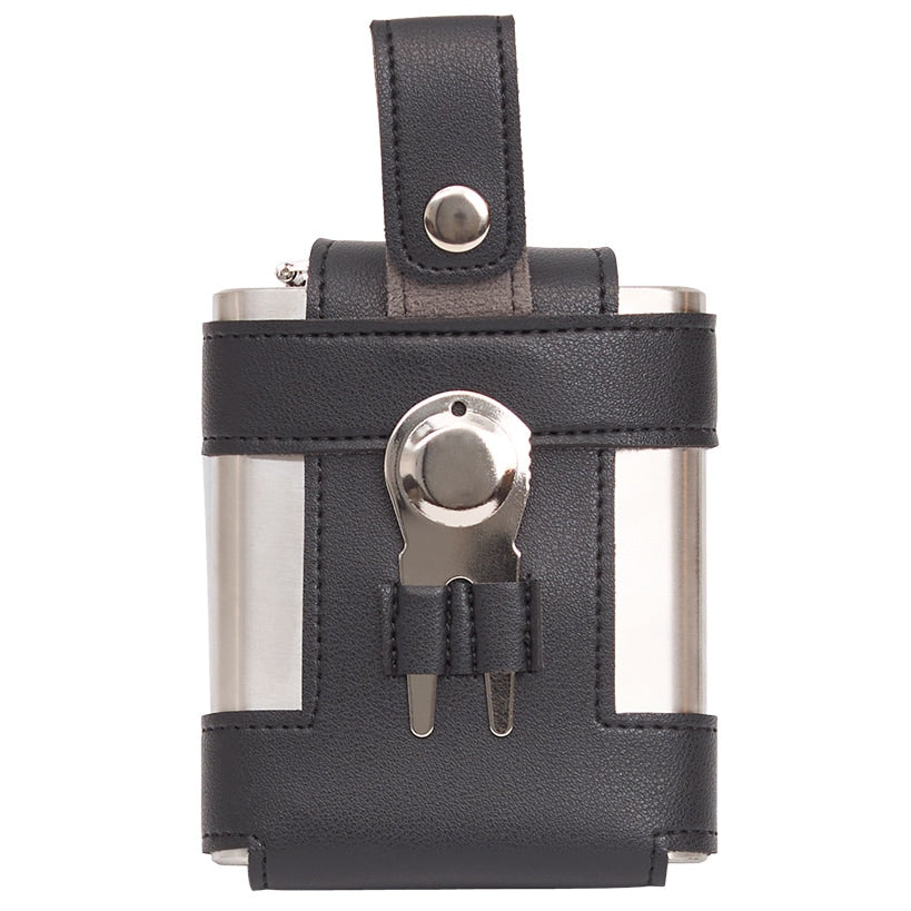 Golfer's Flask - Leather Case, Tees and Divot Tool Included
