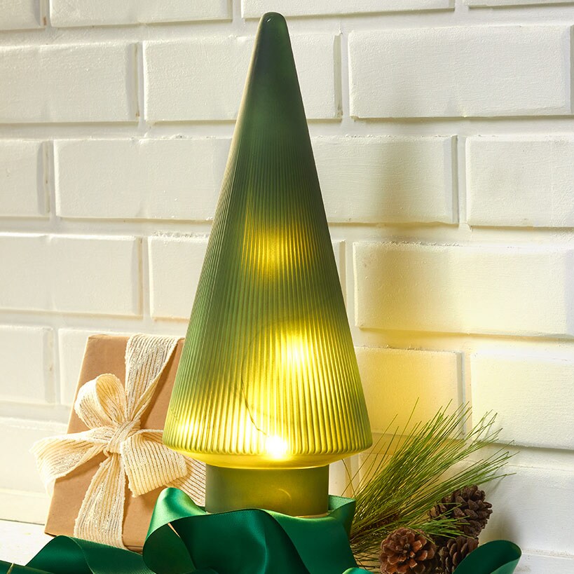 Lighted Ribbed Glass Tabletop Tree