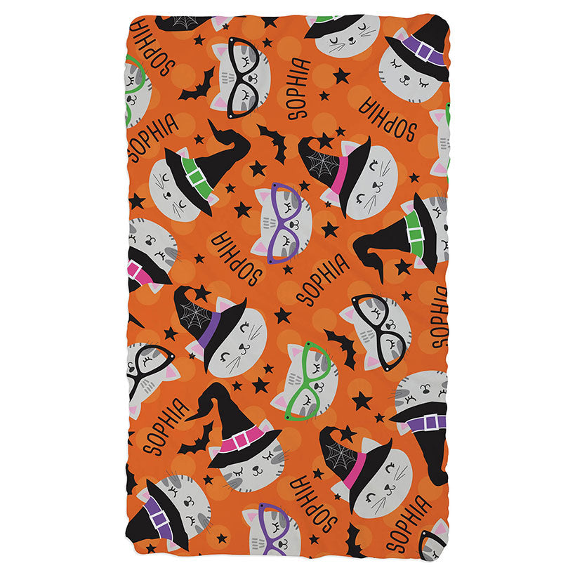 Personalized Halloween Cat Plush Blanket