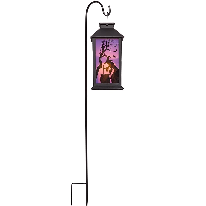 Halloween Lantern Solar Green With Haunted House Or Purple With Witch