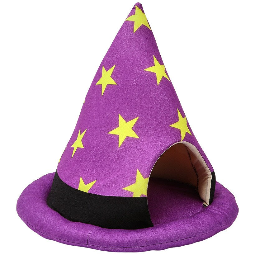 Halloween Witch Hat Shape Pet Cat Bed Cozy Warm House Non Slip Bottom
