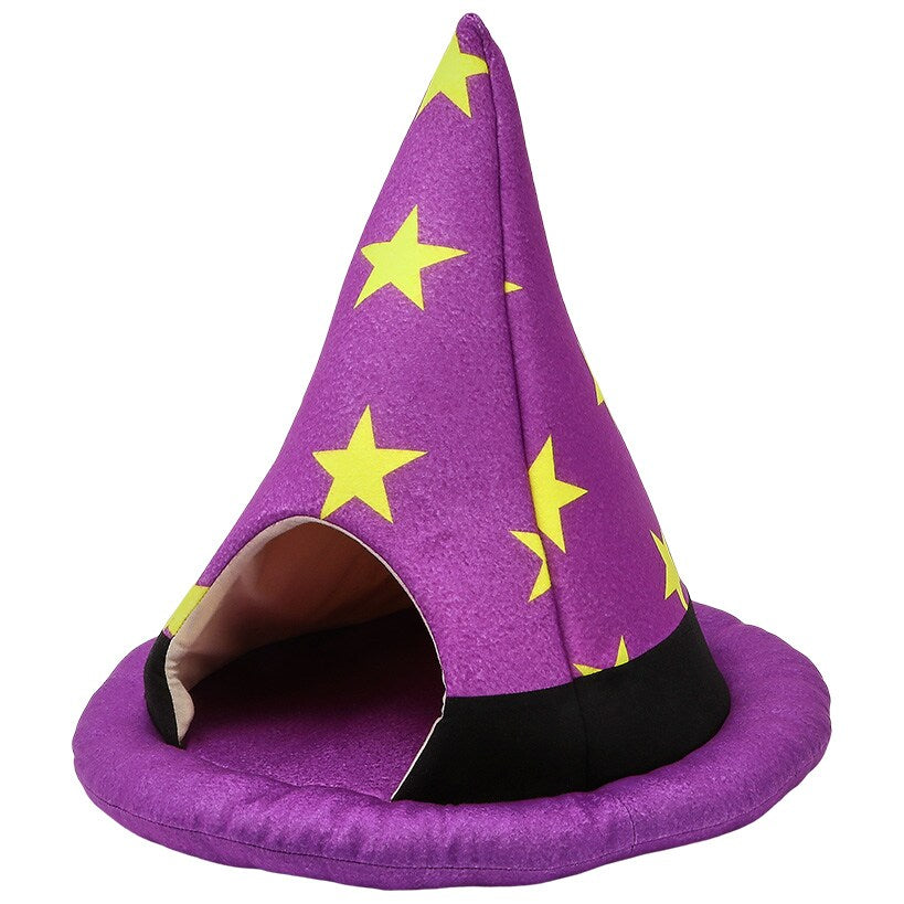 Halloween Witch Hat Shape Pet Cat Bed Cozy Warm House Non Slip Bottom