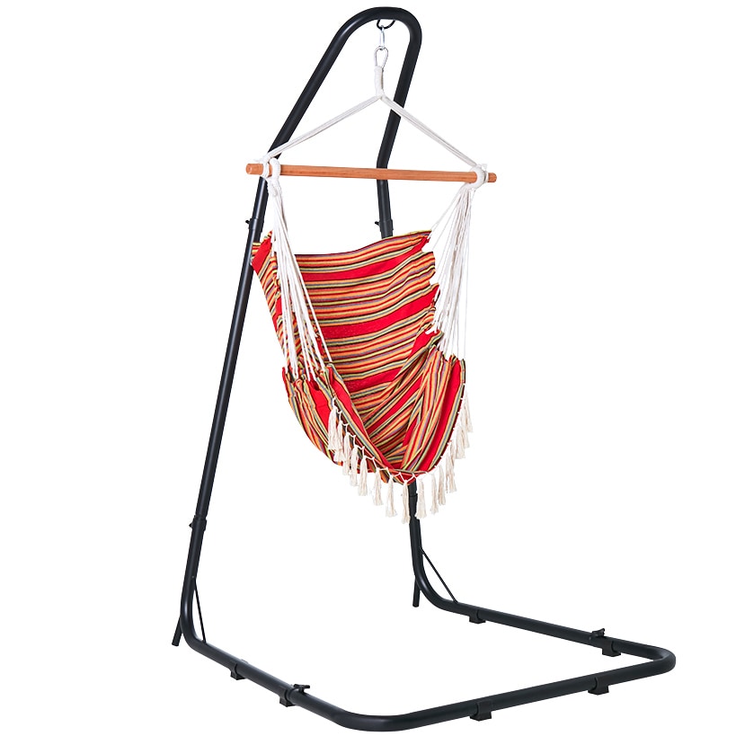 Outdoor Hammock Hanging Striped Chair or Black Metal Stand