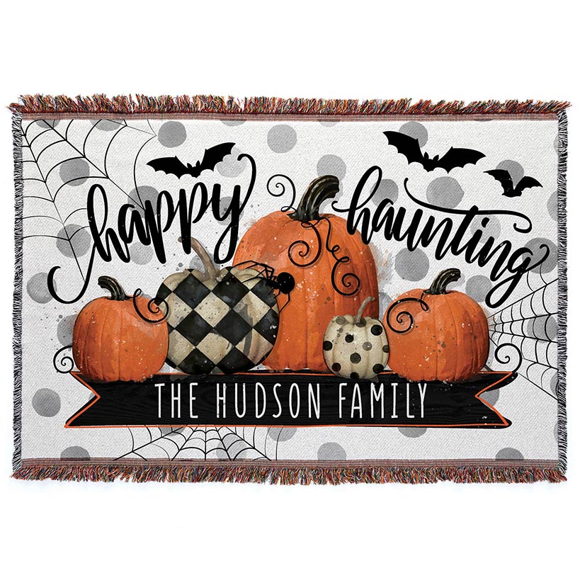 Personalized Halloween Happy Haunting Fringe Blanket