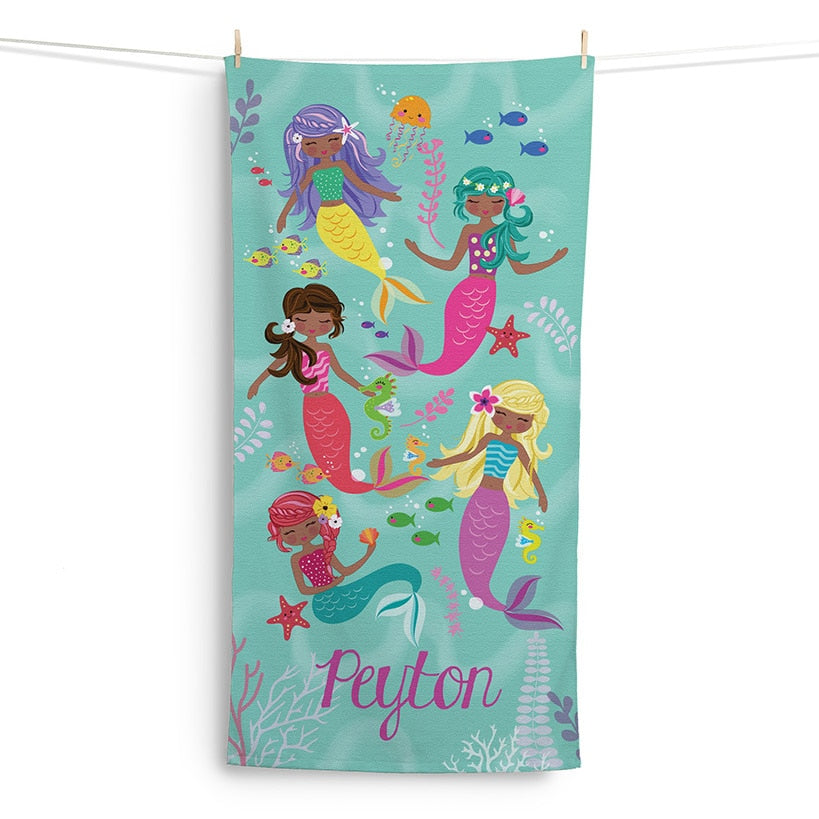 Personalized Mermaids Velour Beach Towel