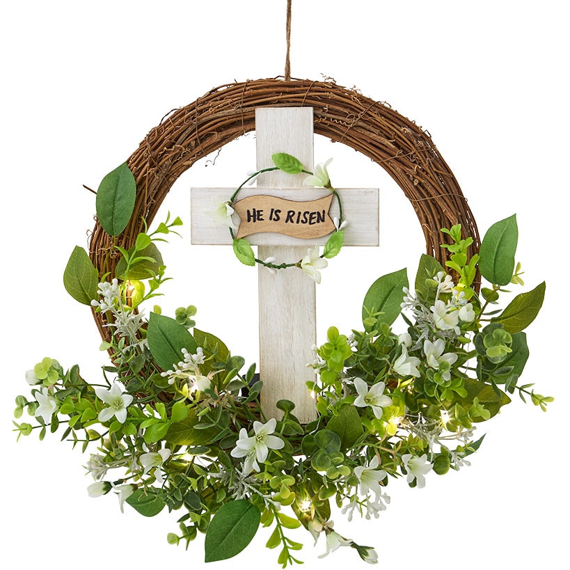 He Is Risen Lighted Easter Wreath - Battery Operated