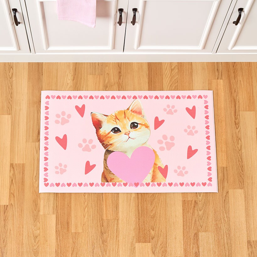 Kitchen Runner Rug Hearts and Cat