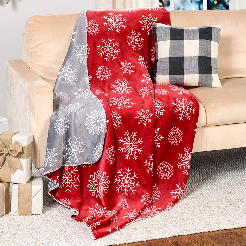 Christmas Cheer Reversible Heavyweight Flannel Throws#select-throw_falling-snowflakes