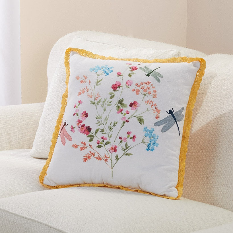 Full Bloom Spring Dragonfly Decorative Pillow