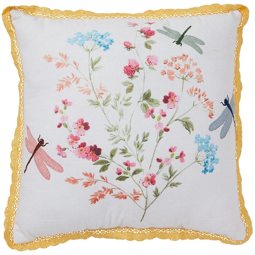 Full Bloom Spring Dragonfly Decorative Pillow