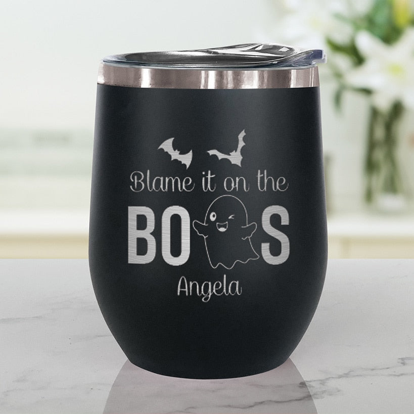 Personalized Halloween Here For The Boos Wine Glass