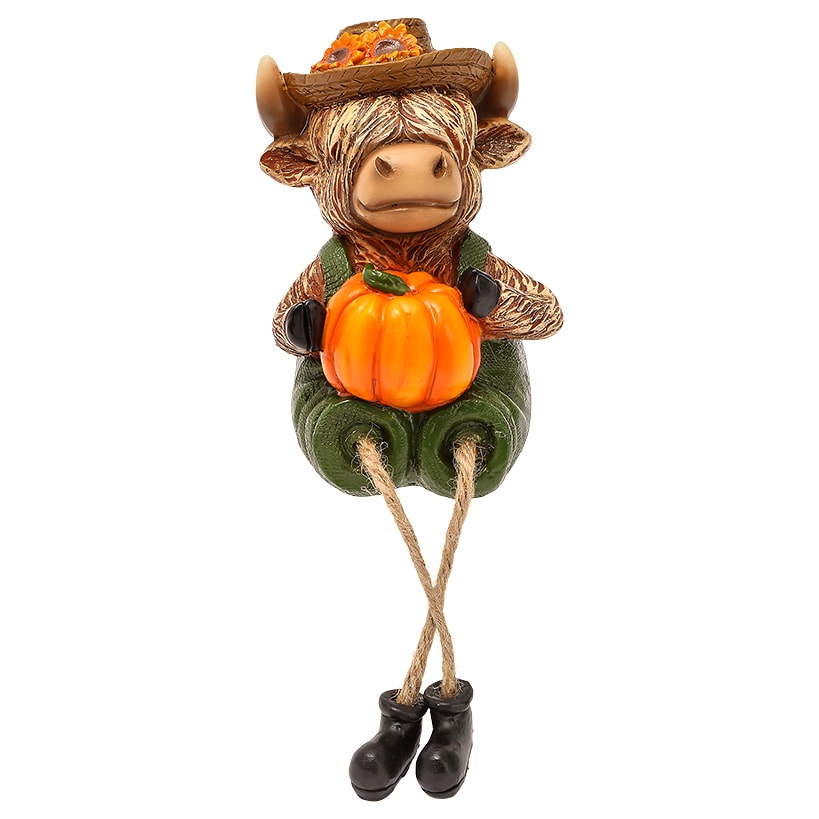 Highland Cow Shelf Sitter Girl With Sunflower Or Boy With Pumpkin