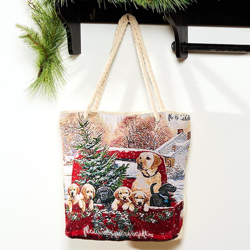 Holiday Tapestry Tote with Rope Handle