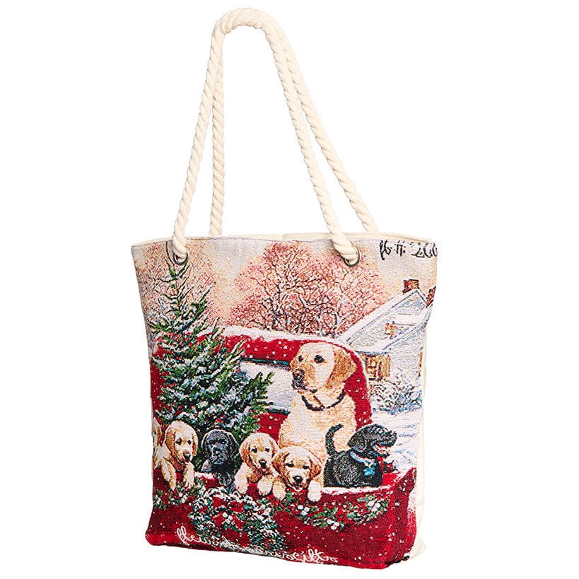 Holiday Tapestry Tote with Rope Handle