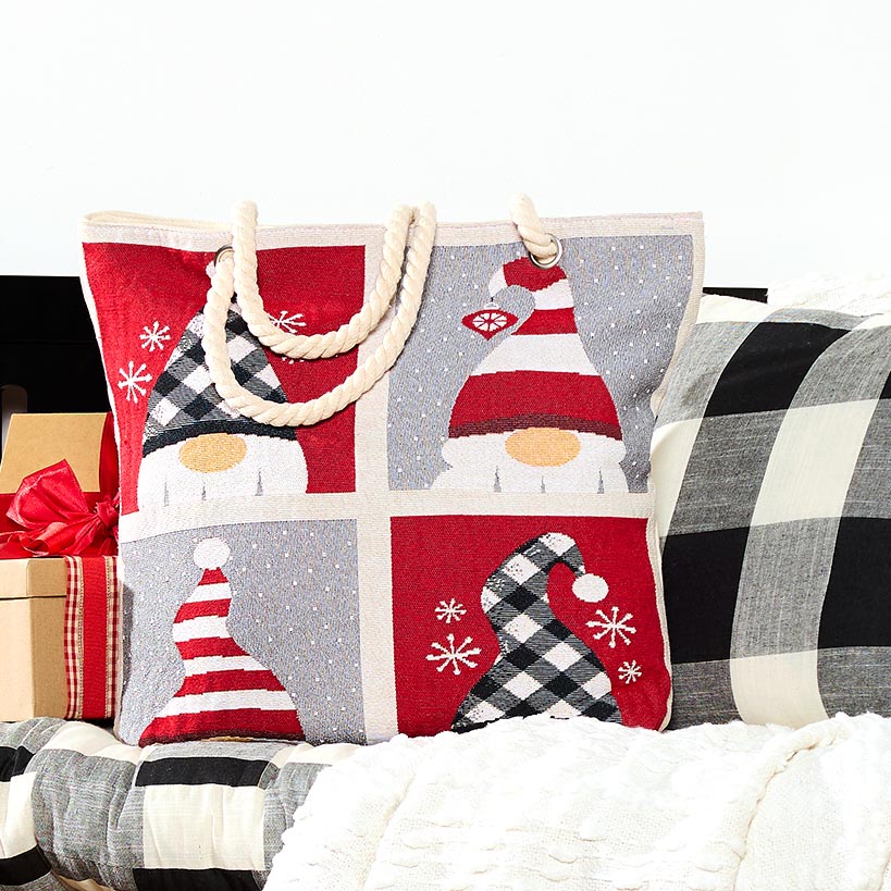 Holiday Tapestry Tote with Rope Handle