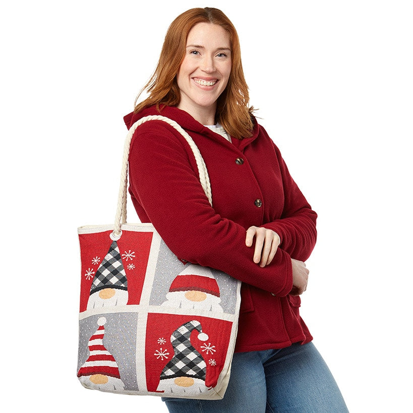 Holiday Tapestry Tote with Rope Handle