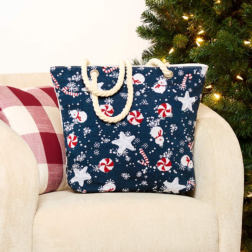 Holiday Tapestry Tote with Rope Handle