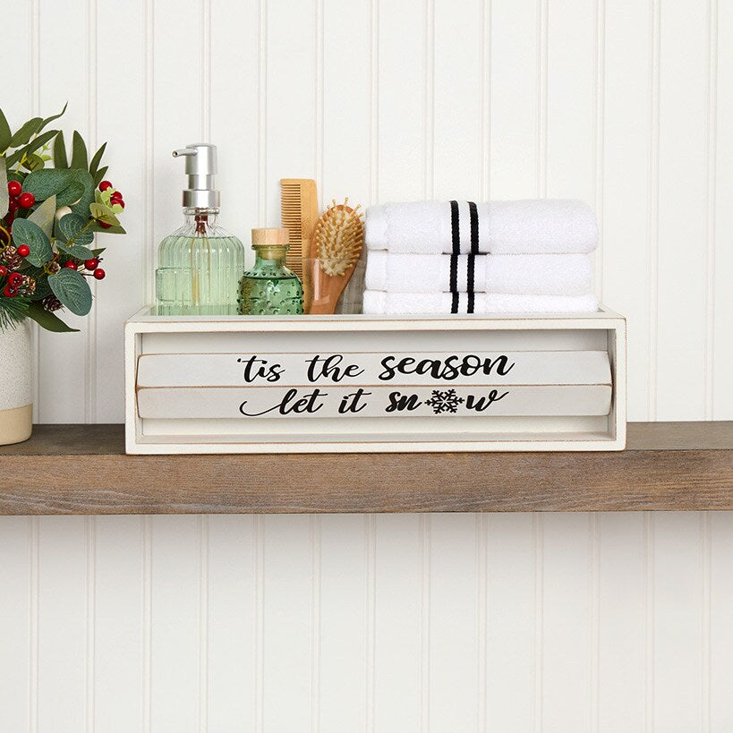 Holiday Bathroom Countertop Storage Tray With Rotating Phrases