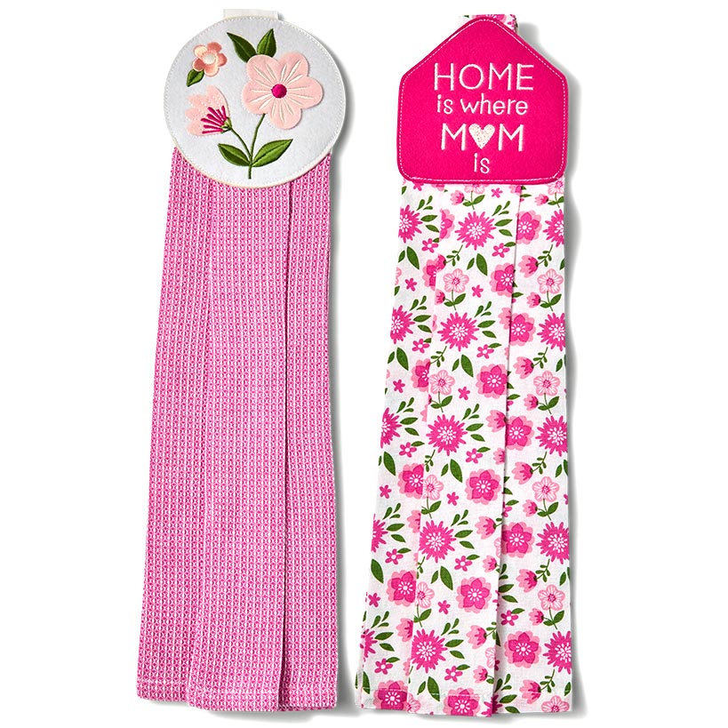 Spring Mother's Day Floral Heart Kitchen Apron Set of 2 Kitchen Towels